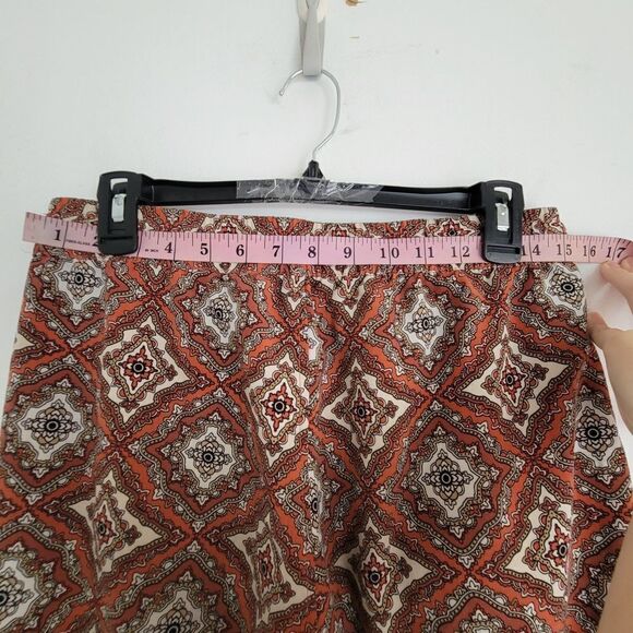 H&M Red Brown Aztec Geometric Diamond Print Pull On Elastic Waist Wide Leg Pants - Picture 5 of 11